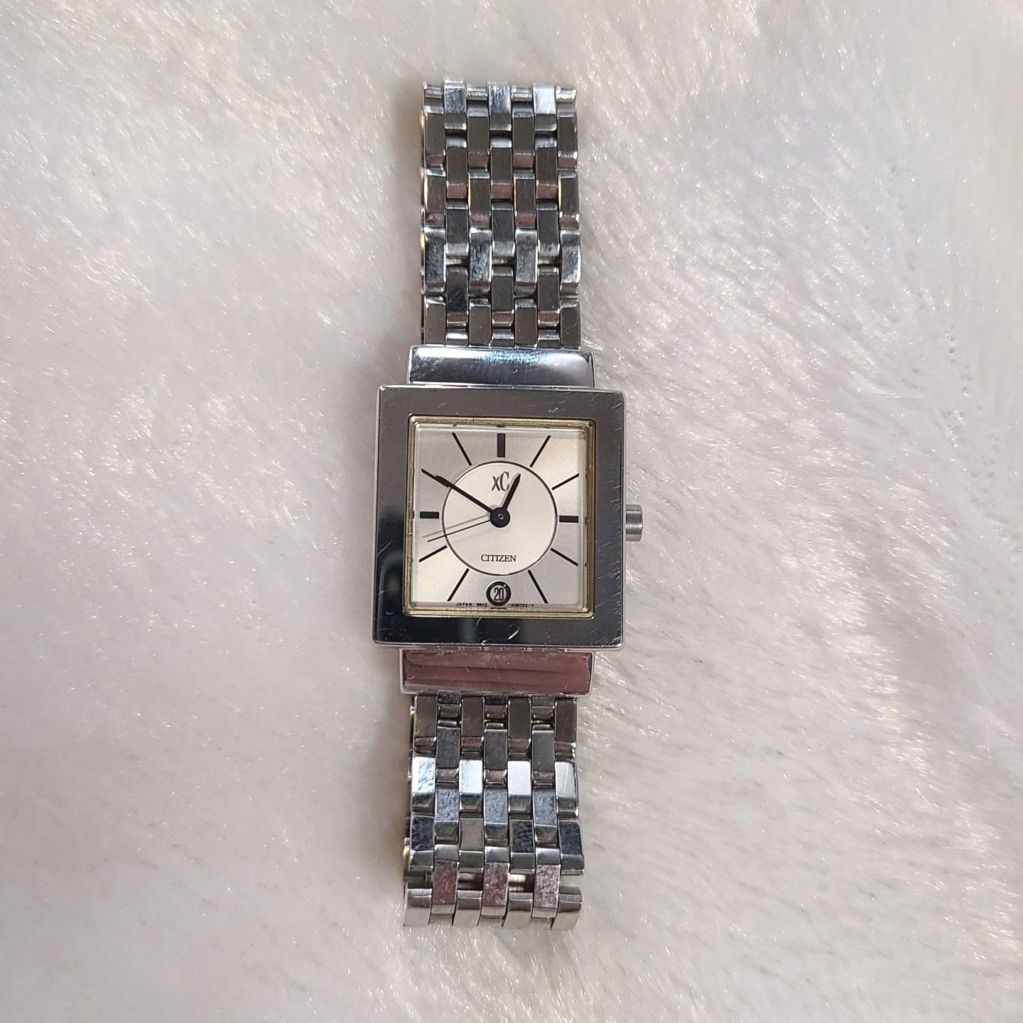 Citizen Xc 9613 Square White Dial Stainless Steel Bracelet Clasp Watch, Vguc